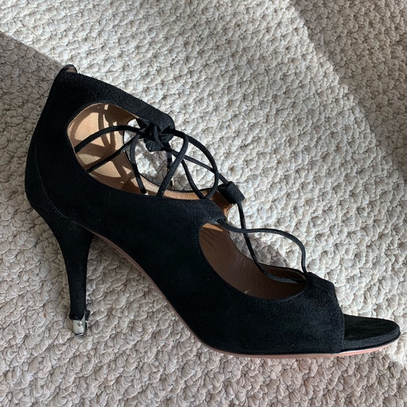 Black Aquazurra Suede Lace Up Pumps - Picture 4 of 10